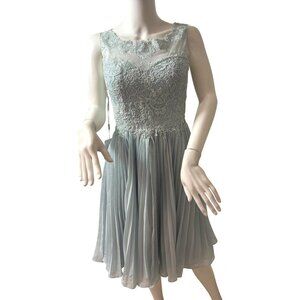 JJ’s House Cocktail Dress 4 Blue Green Lace Chiffon Pleats Sleeveless Party NWT